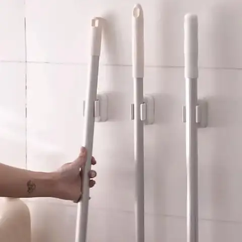 플라스틱 걸레 빗자루 홀더 자기 접착제 흰색 전기 칫솔 홀더 부엌에 대 한 벽 마운트 방수 빗자루 걸레 클립
