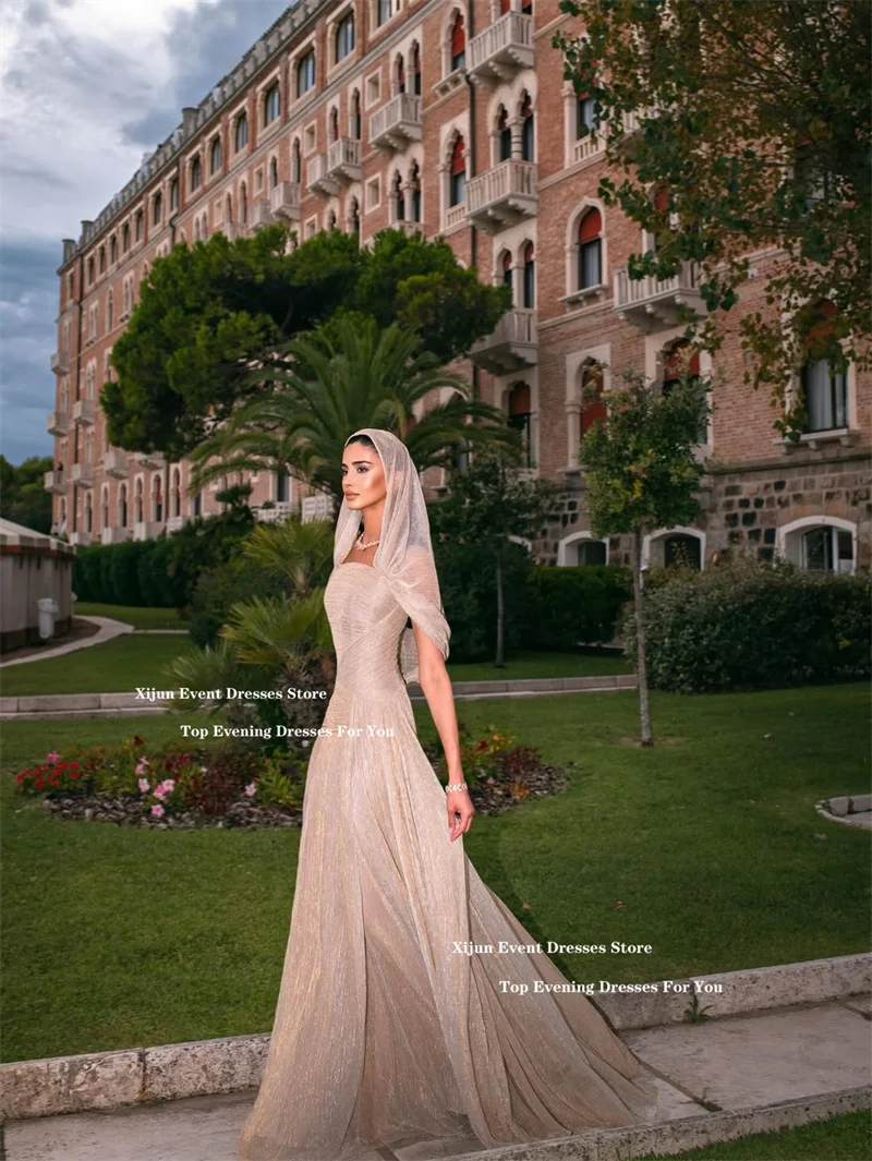 Xijun Luxury Chiffon Mermaid Evening Dresses Off The Shoulder Pleated Long Prom Dresses Celebrity Formal Prom Gowns Customized