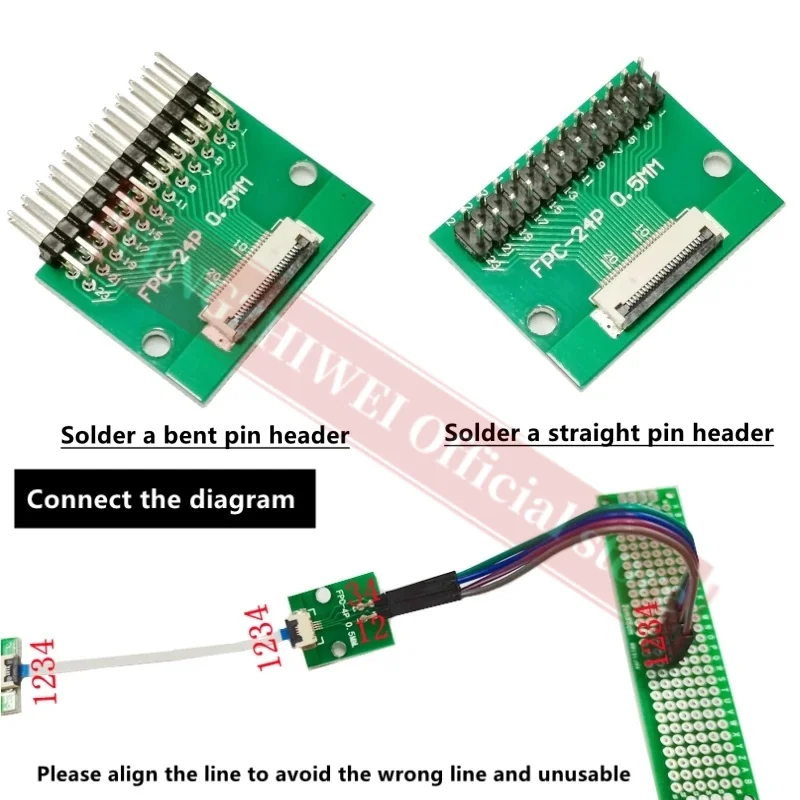 Carte adaptateur FDavid/FPC 0.5MM-24P à 2.54MM soudée 0.5MM-24P, connecteur rabattable, têtes de broches droites et coudées soudées, 5 pièces