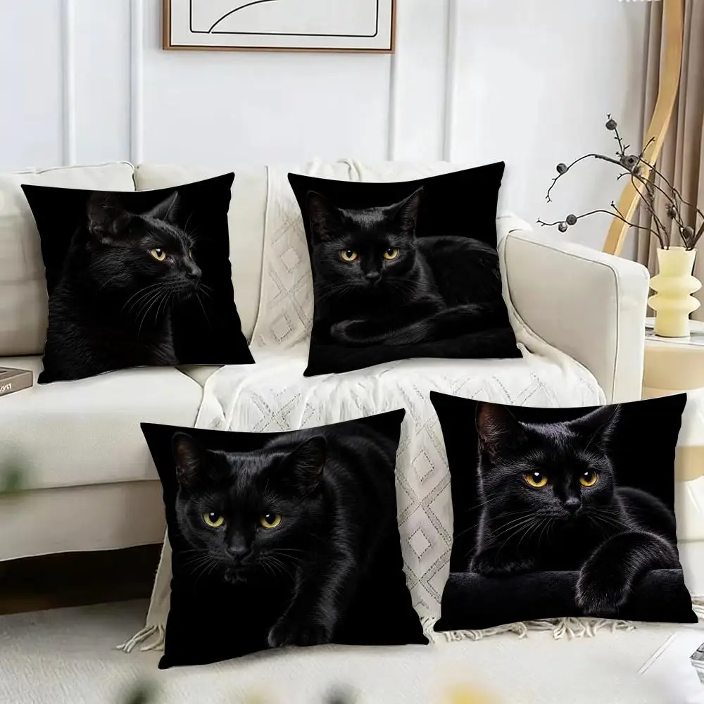 Black Cat Printed Cushion Cover Pillow Case Short Plush Square Throw Pillow Covers Pillowcase Sofa Home Decor Gift