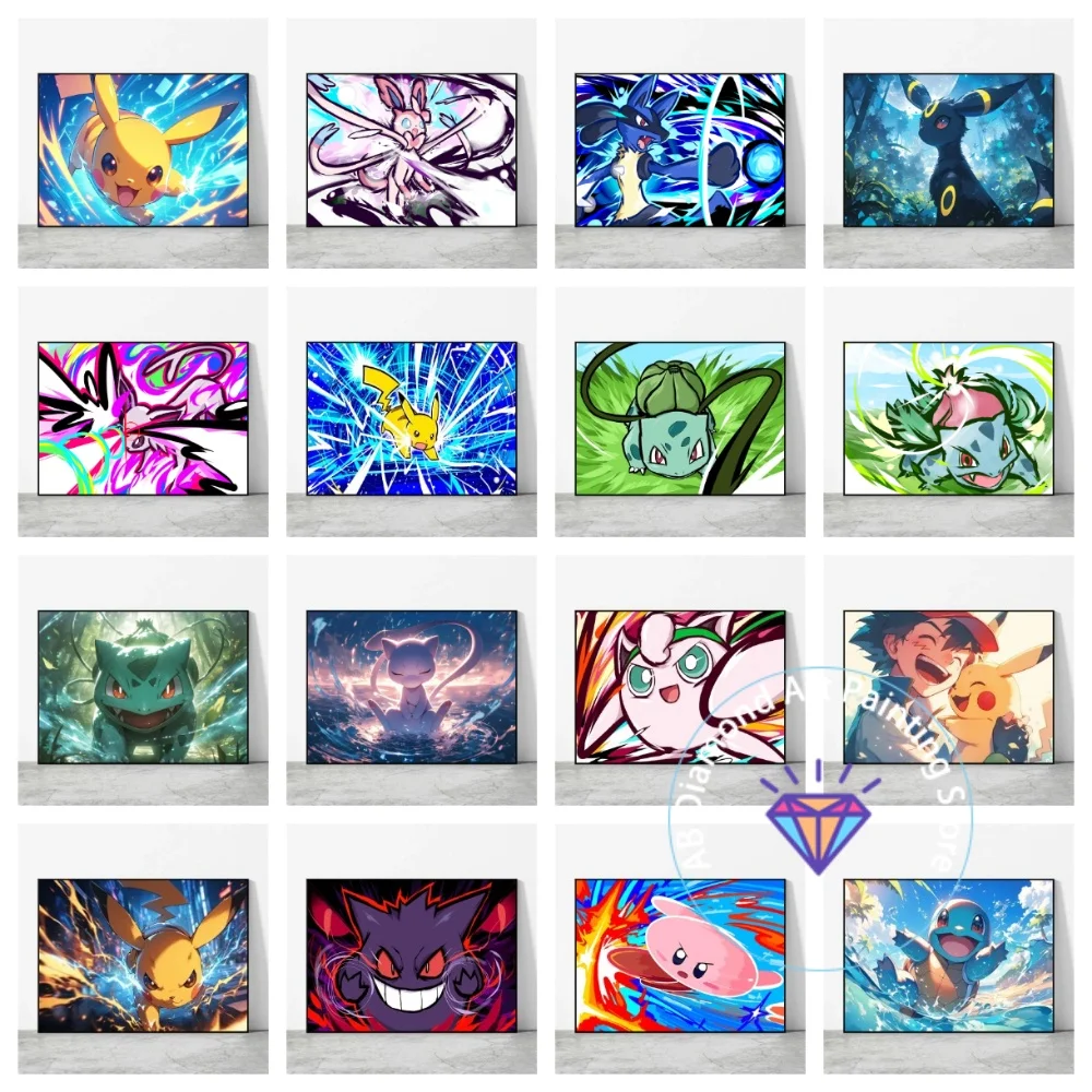 

Pokemon Pikachu Squirtle Japanese Classic Anime Square Round AB Diamond Painting Kit 5D DIY Handmade Art Crafts Home Decor Gift
