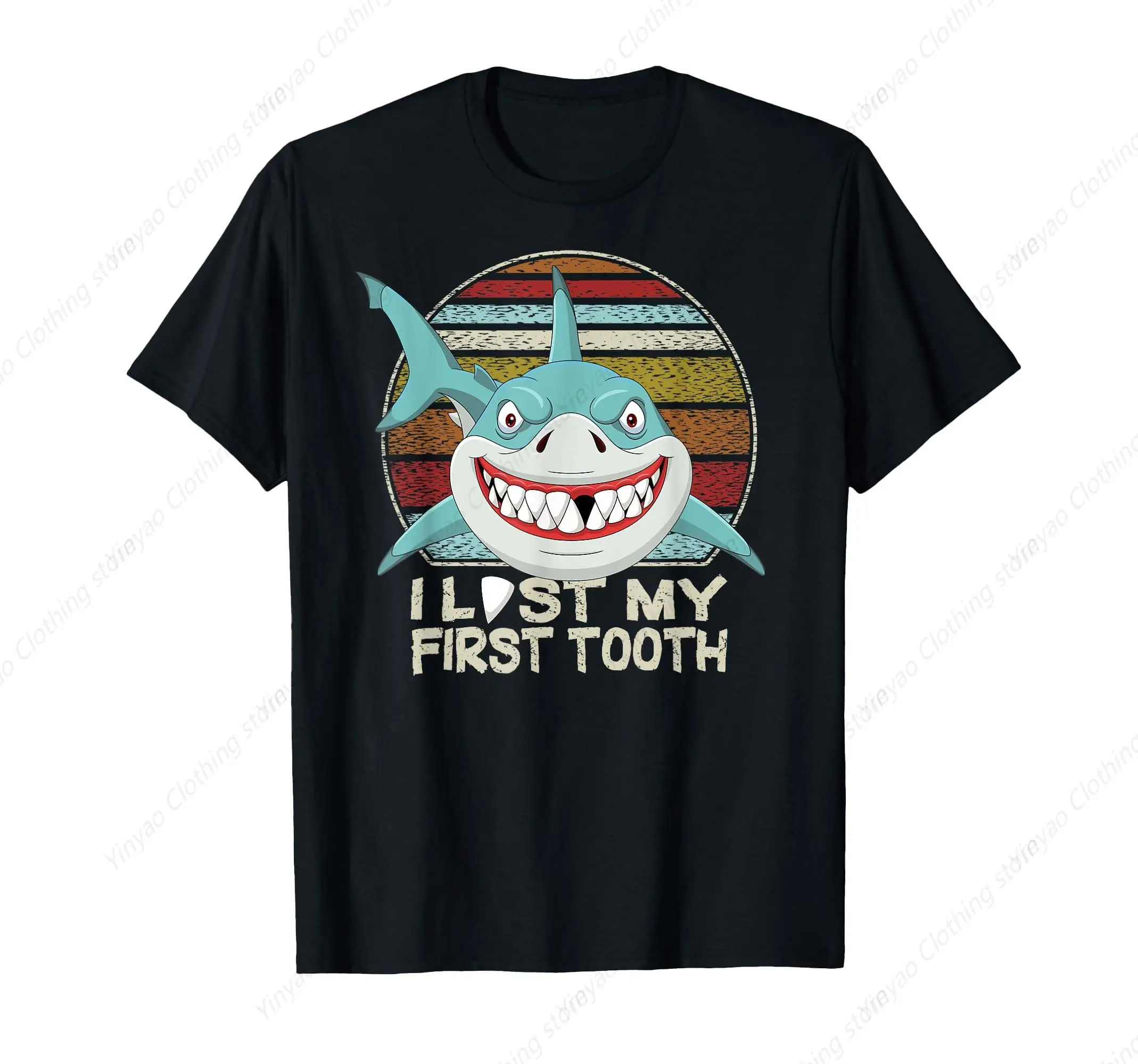 

Interesting Tooth Fairy Gift Shirt Retro Shark I Lost My First Tooth T-shirt Pure Cotton Black Cool T-shirt