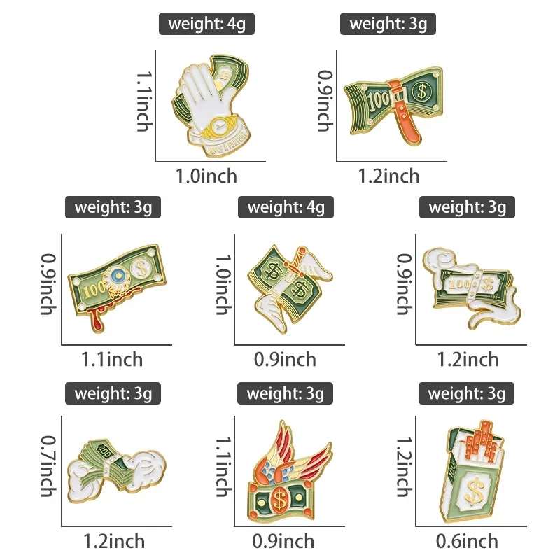 Money Dollar Banknote Collection Enamel Pins Creative Fortune Fly Angel Wings Money Brooch Lapel Badge Jewelry Gift for Friends