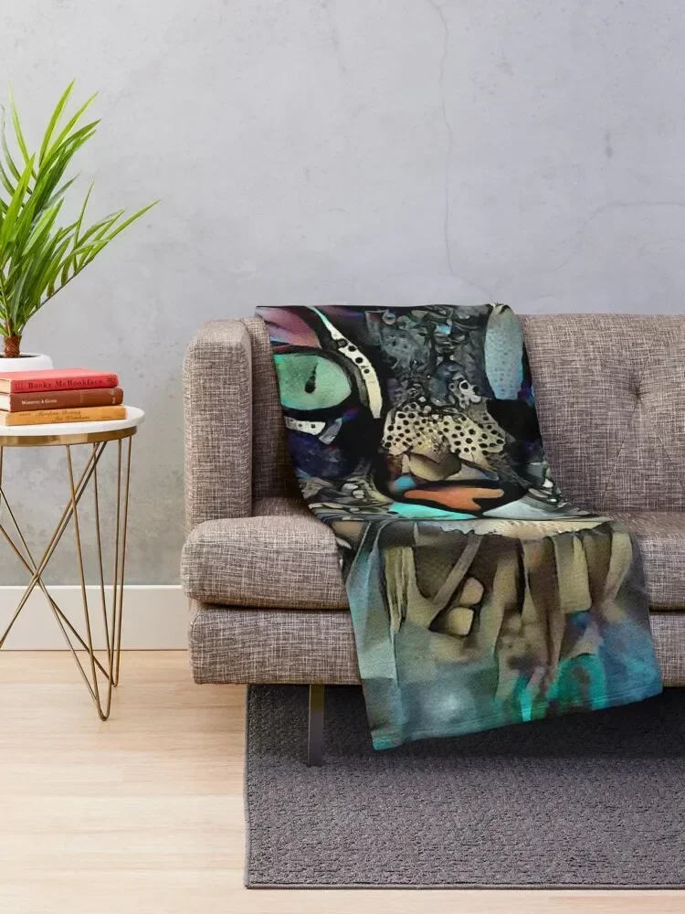 Ojitos, cat, gato, chat, chaton, kitty, lea roche paintings Throw Blanket Large Heavy Soft Plaid Fashion Sofas Blankets