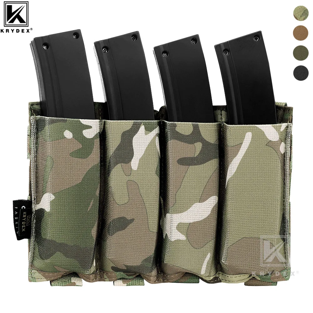 KRYDEX Quadruple Elastic Magazine Pouch Open Top SMG MOLLE Tactical MP5 MP7 Kriss Mag Pouch Holder Hunting Vest Accessories