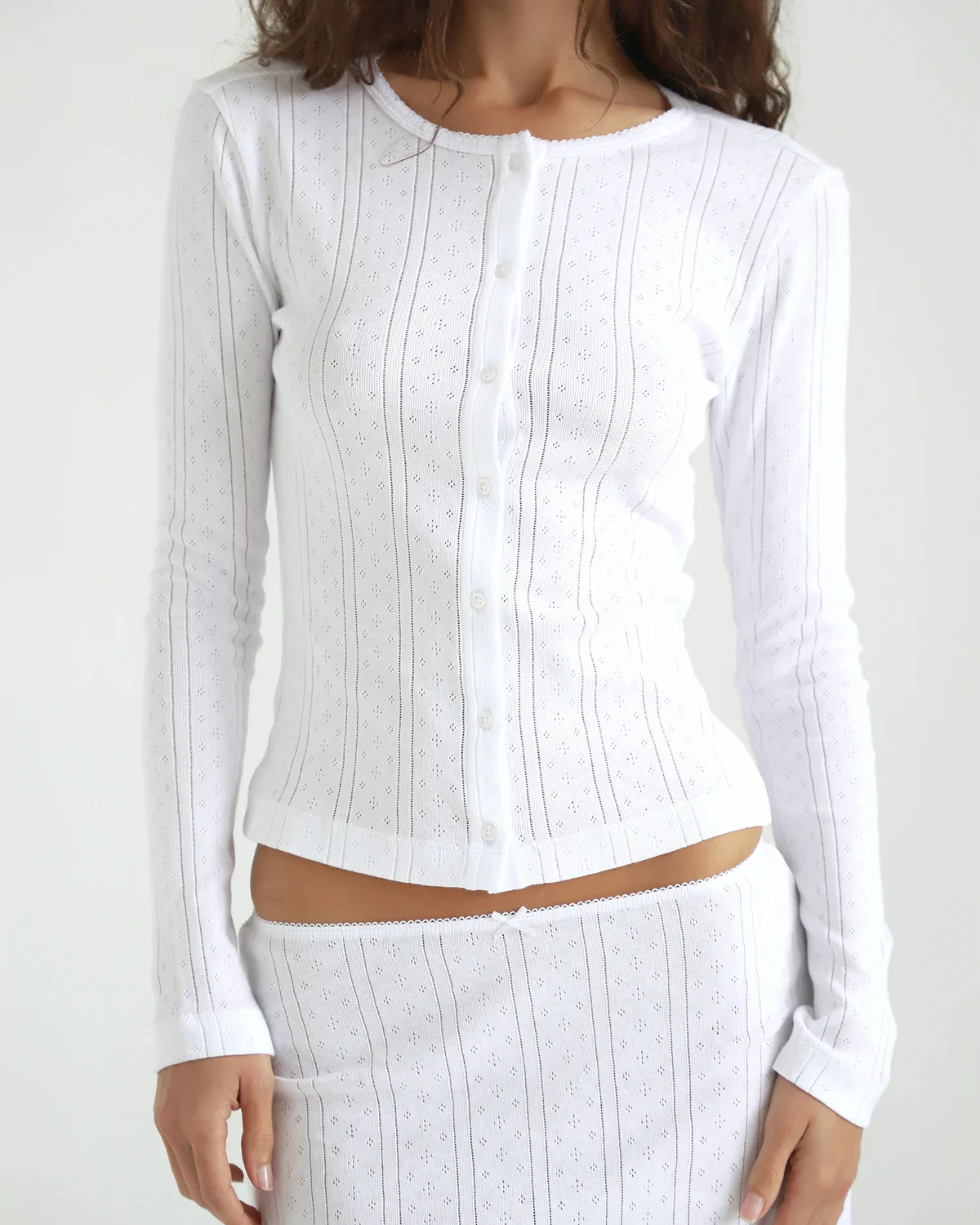 

Cou French-Style Hollow-Out Vertical Striped Knit Cardigan, Lace-Trimmed Round Neck Slim-Fit Short Long-Sleeve Top, Single-Breasted Slim-Fit Short Long-Sleeve Base Layer Top, Waist-Cinching Slimming Short Long-Sleeve B