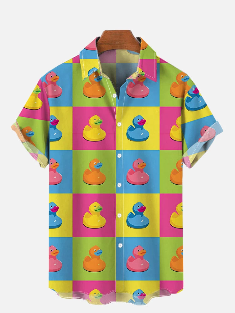 Cartoon Hawaii 3d Ente kurze Herrenmode Shirts für Männer Slim Fit Harajuku Sommer Camisas Casuais männliche Blumen bluse Retro