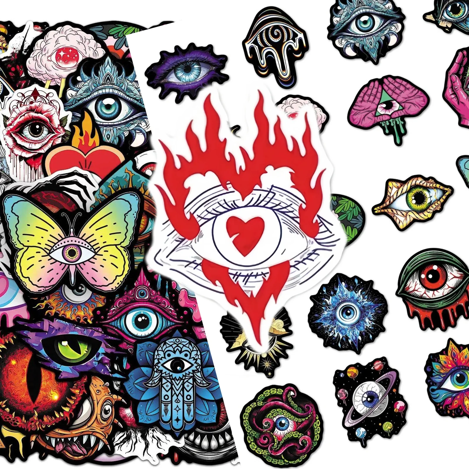 10/30/50Pcs No Repeat Evil Eye Stickers Bright Psychedelic Gothic Graffiti Waterproof DIY Laptop Phone Case Journal