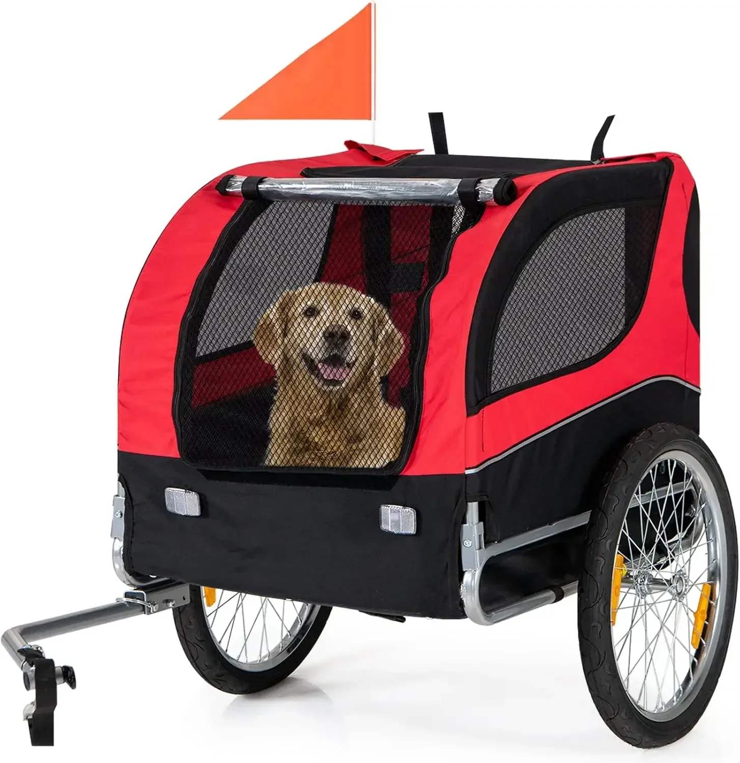 Dog Trailer for Bicycle, Cargo Cycle Trailers Wagon Cart Pet Bike Carrier W/ 3 Doors, Aluminum Wheels, Collapsible To Store USA