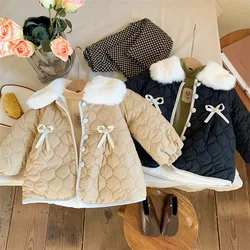 Abbigliamento per bambini autunno inverno addensato caldo ragazze giacche di cotone stile coreano moda fiocco velluto bambini capispalla