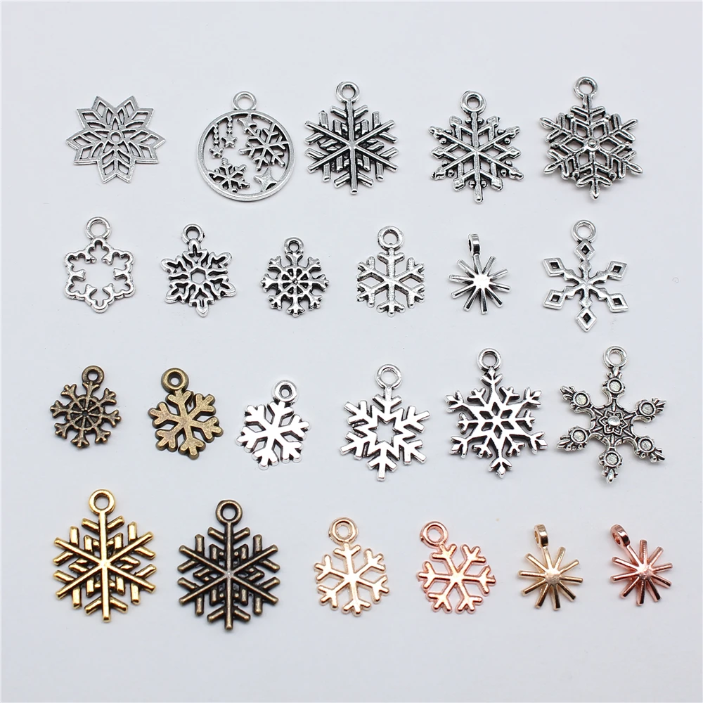 20 sztuk metalu stop cynkowy Mix rozmiarów płatki śniegu Charms Fit biżuteria wisiorek bożonarodzeniowy Makings DIY Handmade Craft