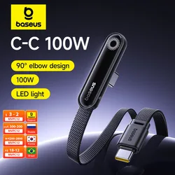 Baseus 엘보우 USB C 케이블, 샤오미 맥북 프로 고속 충전 와이어, 아이폰 16, 15 프로 맥스용 LED USB C 타입 케이블, MVP3, 100W