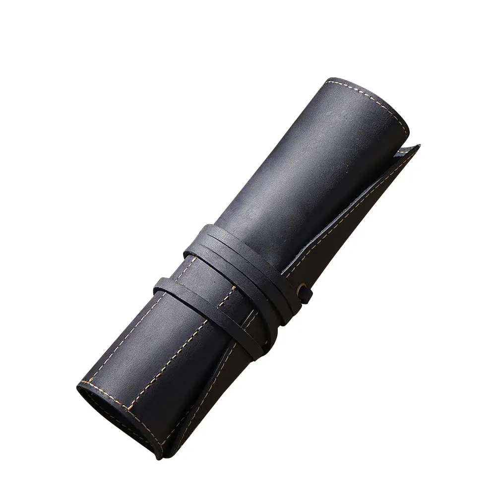 

Pen Pouch Handmade Genuine Case for Stationery Black Ballpoint Fountain Retro College Office Desk Organizer