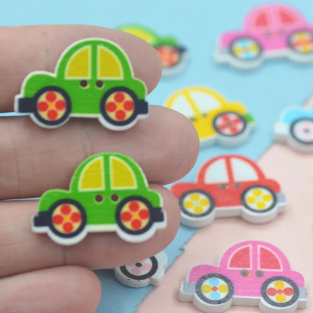 Wood Cartoon Car Sewing Buttons For Children Garment DIY Crafts Decoration Make up Buttons-20PCS