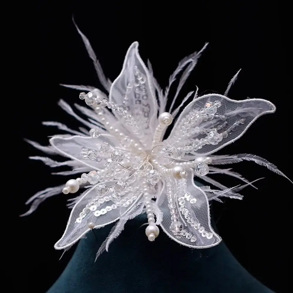 

Feather Pearl 3D Organza Flower Patch Twisted Wire Lace Studded Patch Crystal Flower Hand-made Embroidery Patch