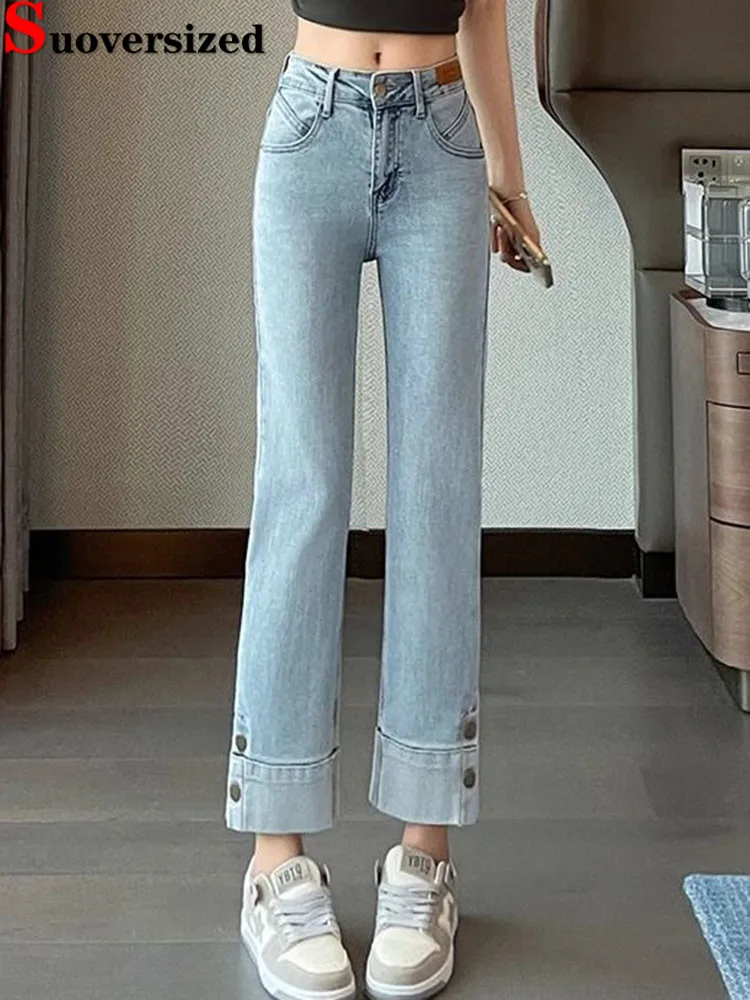 

Дизайнерские мешковатые прямые джинсы с манжетами, корейская мода, винтажные широкие джинсовые брюки с высокой талией, женские повседневные брюки до щиколотки, новинка Vaqueros