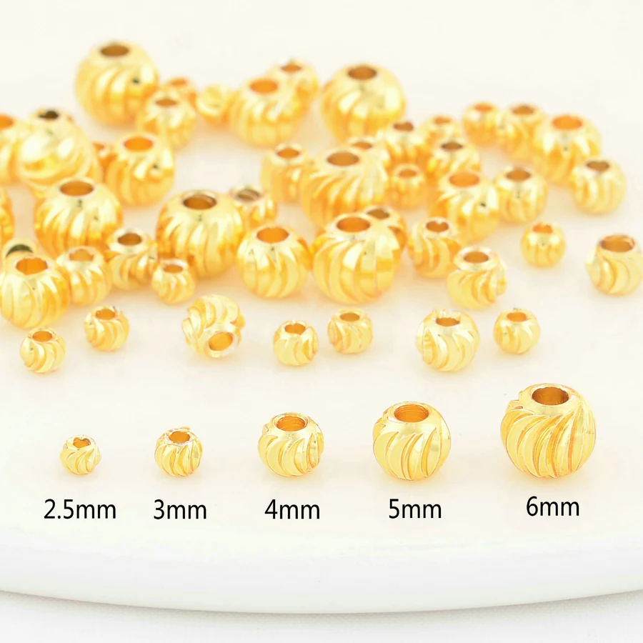 Diy Sieraden Accessoires 18K Vergulde Gestreepte Gesneden Bloem Kralen 2.5Mm 3Mm 4Mm 5Mm Spacer Kralen Bulk Hand Kralen Materiaal