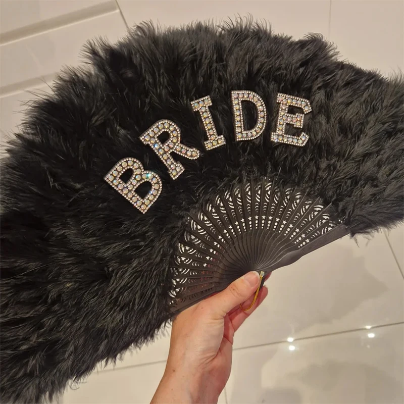 

Gothic Black Bride Feather Fan Bride or Die Till Death Do Us Part Wedding Bachelorette hen Party bridal shower decoration gift