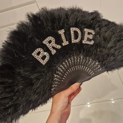 Gothic Black Bride Feather Fan Bride or Die Till Death Do Us Part Wedding Bachelorette hen Party bridal shower decoration gift