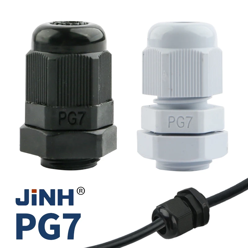 JINH 10PCS PG7 Waterproof Cable Joint IP68 Nylon PA66 Black+White Locknut Adjustable Seal for 3.5-6mm Wire Entry Electrical