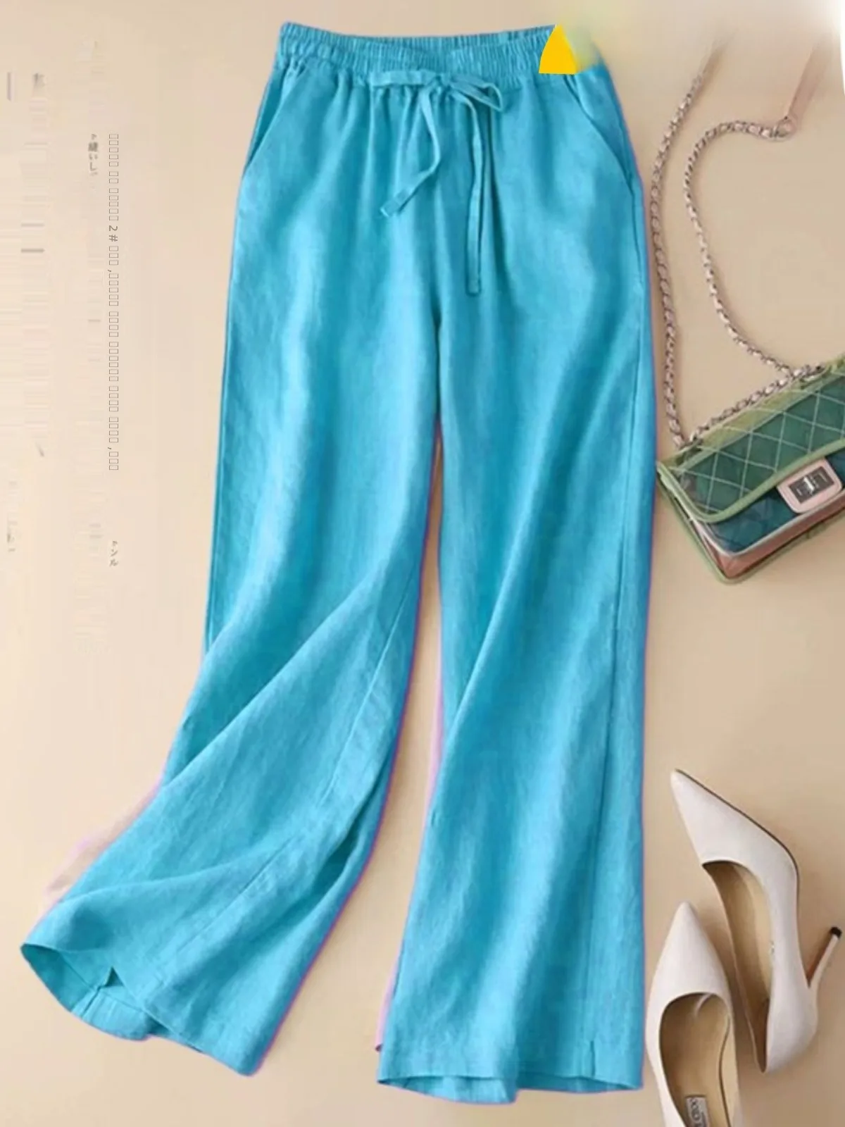 

Женские широкие брюки из хлопка и льна, повседневные, свободные, стройнящие, длинные, в художественном стиле, удобные для поездок на работу, с деталями в стиле кэжуал