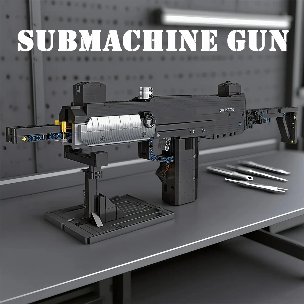 972pcs Ideas Fire Burst Brick High-Tech UZI Submachine Pistol Gun Game Model Building Blocks MOC Boys Toys Gifts