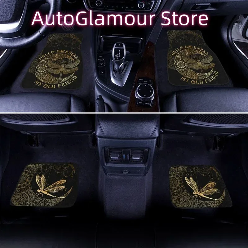 Mandala Dragonfly Car Floor Mats Hello Darkness Car Accessories 4PCs Pack