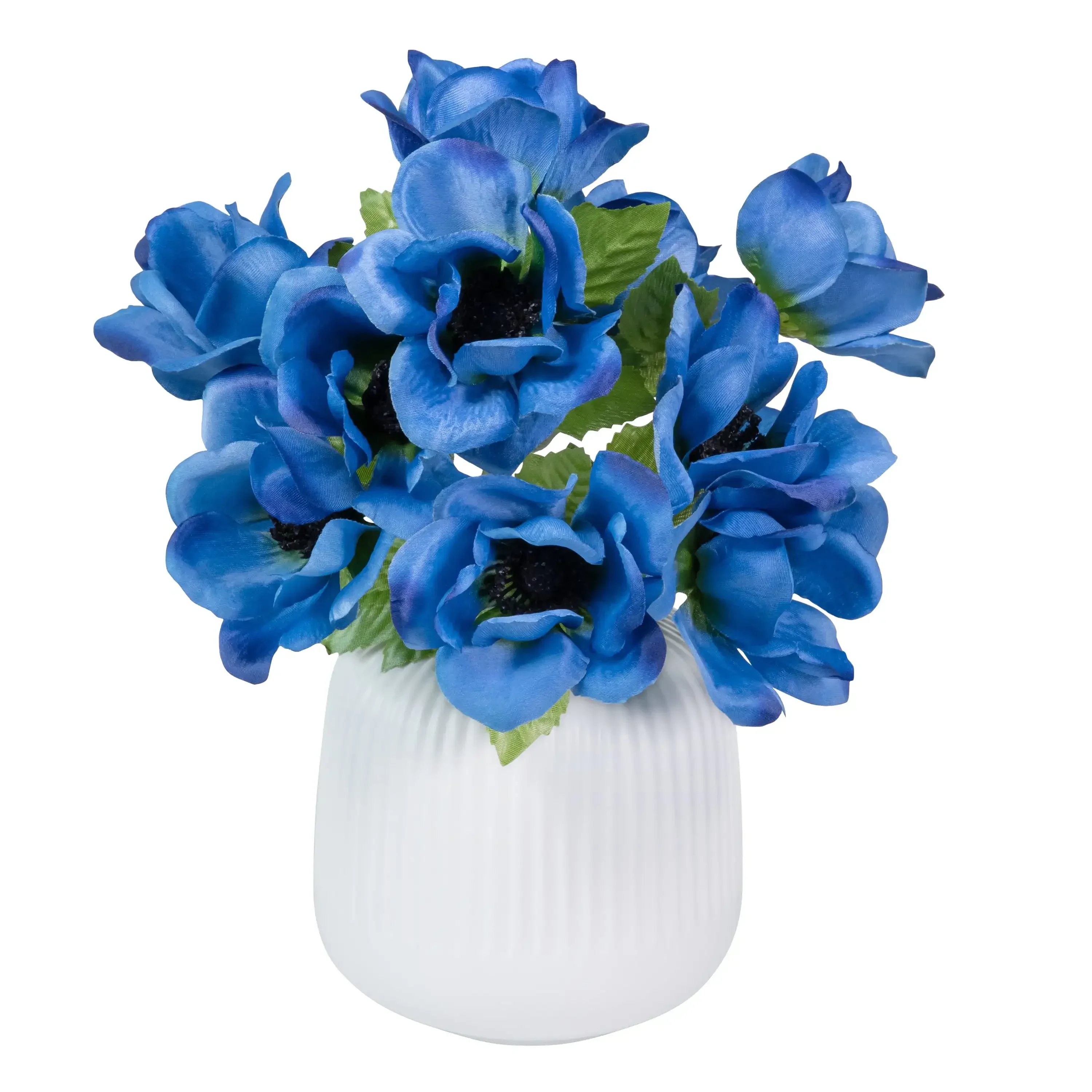 Escolha de flores de anêmona de 5 cabeças de seda artificial azul de 13 polegadas, para uso interno