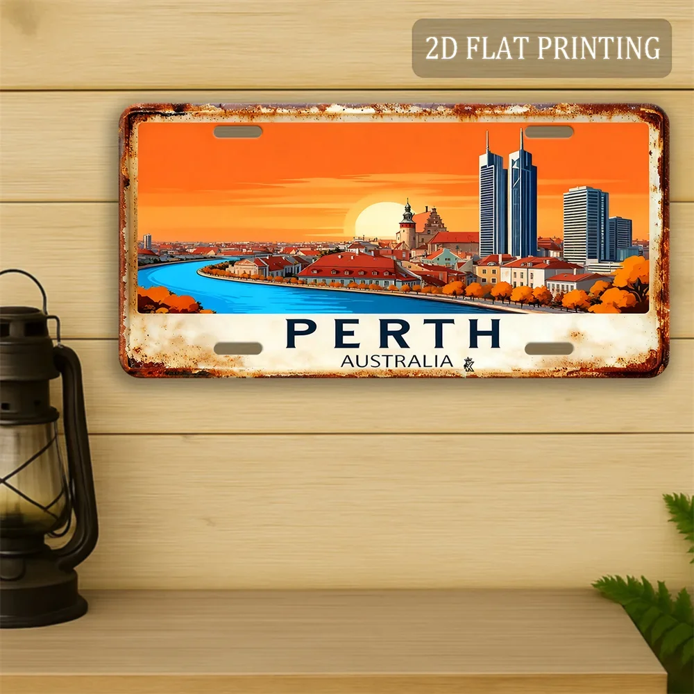 2D Flat, [], 1pc, 2D Flat, Only for Decoration, Vintage Metal - Perth Australia Aluminum Sign (30.48cm x15.24cm), Rustic Outd