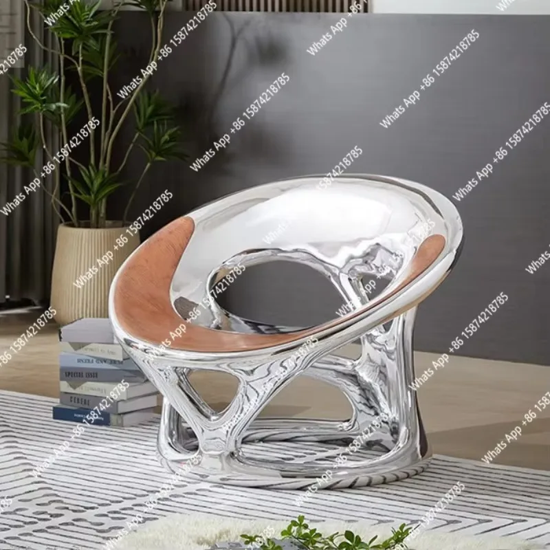 

S Nordic Designer Simple Leisure Living Room Balcony Single Sofa Modern Negotiation Chair Bright Hollow Electroplating