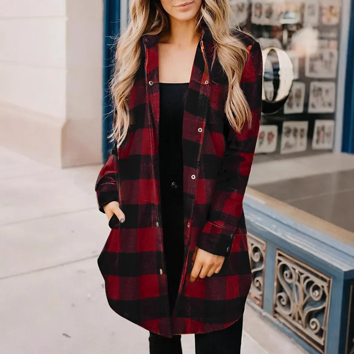 2025 nouvelle chemise à carreaux européenne et américaine femmes moyennes et longues à manches longues veste pour femmes chemise à carreaux haut