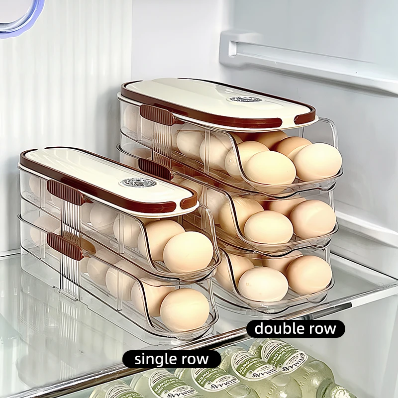 1PCS Home Refrigerator Egg Storage Box Automatic Rolling Eggs Holder Rack Egg Roller Organizer Kitchen Countertop Egg Shelf