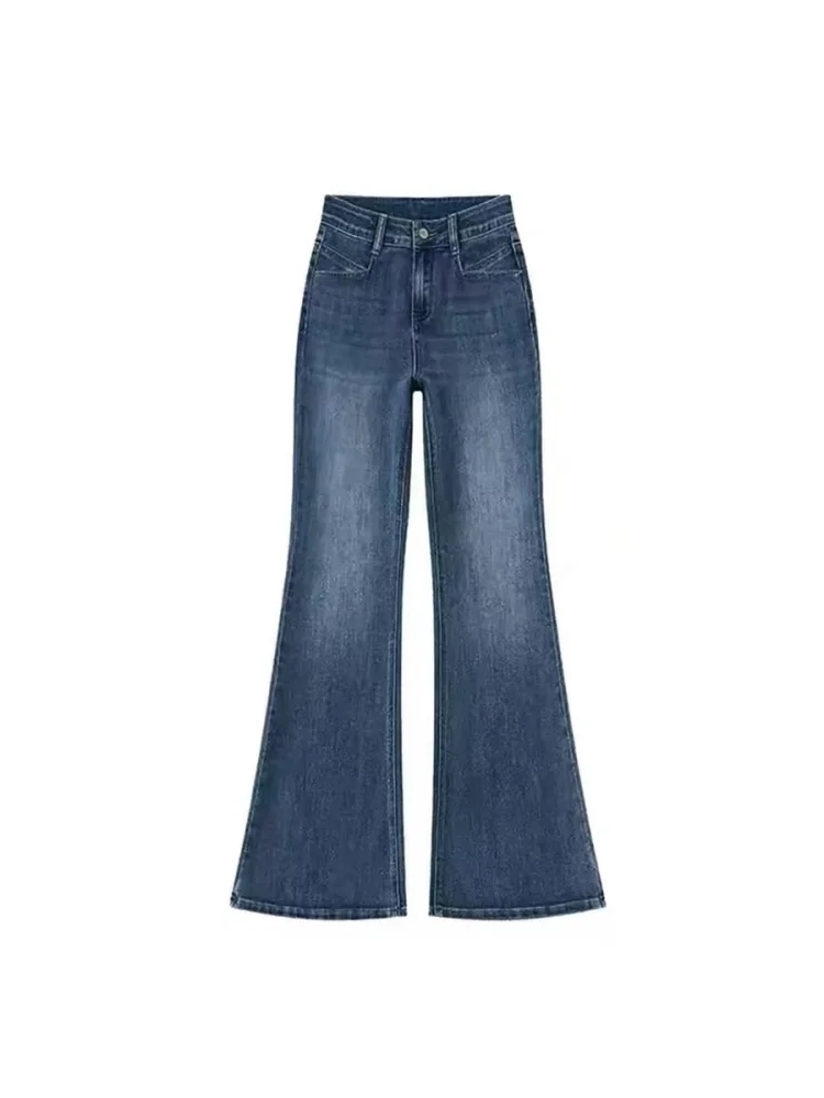 Deep Blue Fce Gefütterte High Waist Bell Bot Jeans Damen Herbst Winter Thiened Große Hose mit weitem Bein Freizeitkleidung