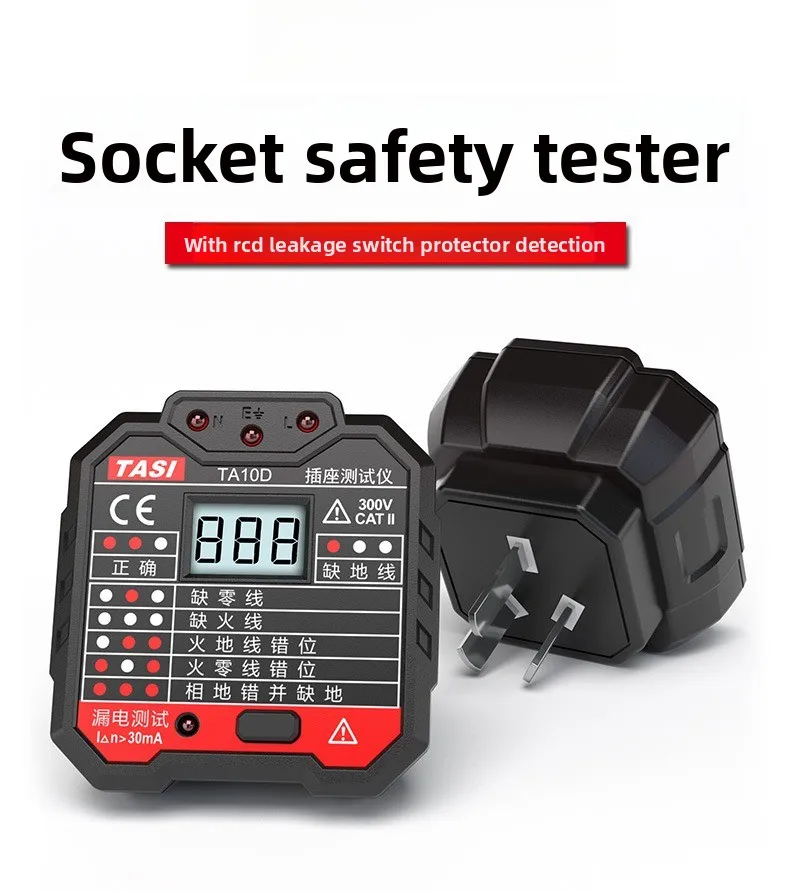 TA10C Socket Tester, Power Polarity & Earth‑leakage Switch Detector, Electrical Safety Outlet Checker