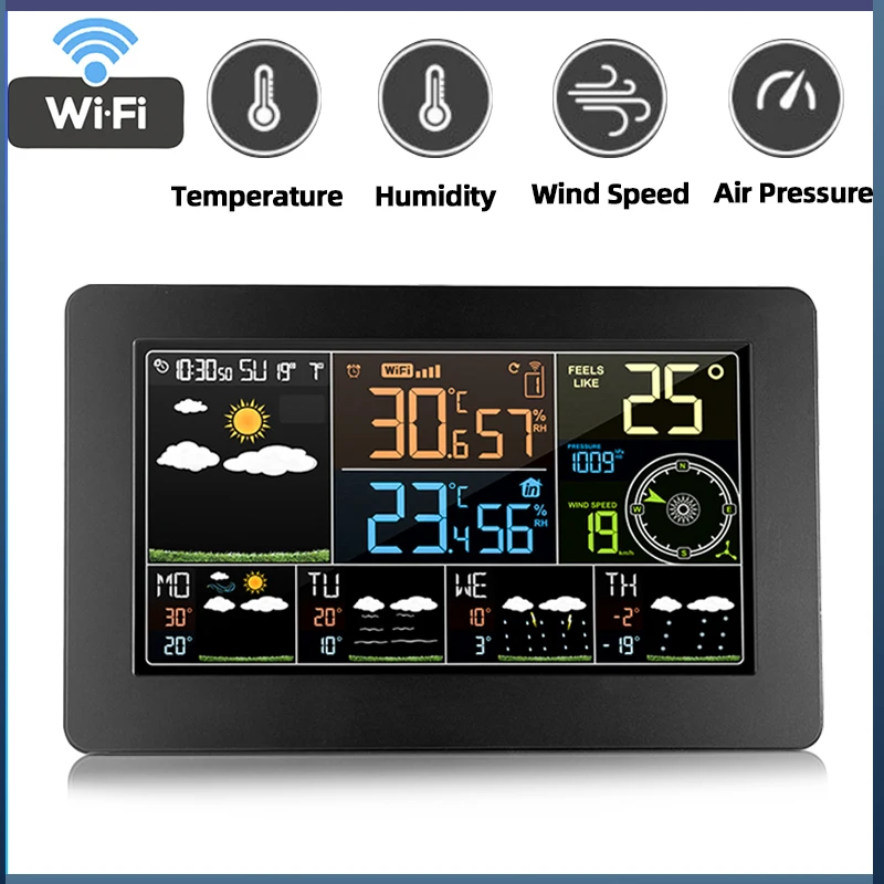 Wifi Color Screen Weather Station Thermometer Hygrometer Air Pressure Wind Detector Temperature Humidity Tester LCD Display