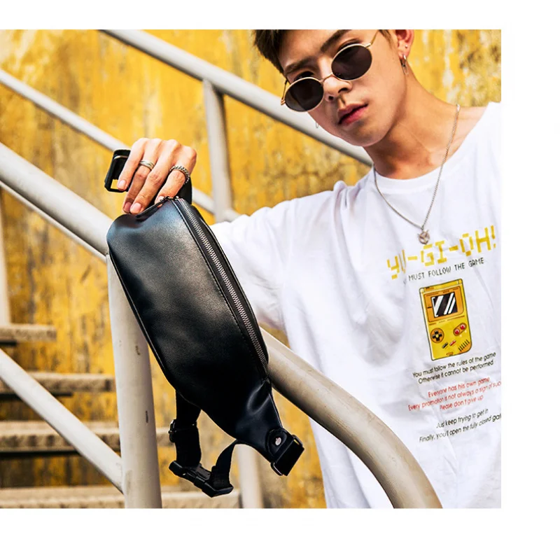Fashion New Men's Chest Bag Shoulder Waist Bags PU Large Capacity Waterproof Outdoor Small Pack