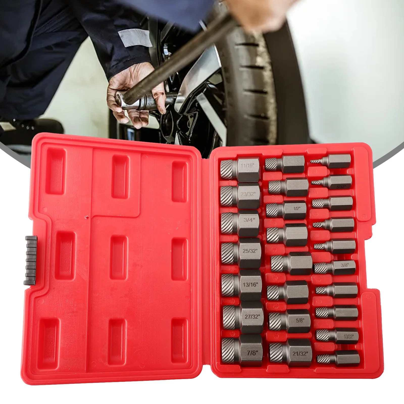 for durable Hex Screw Extractor Set 25 Piece Rounded Bolt Remover for kit with Left Handed Screw Design for Extra Grip
