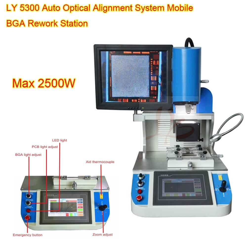 LY 5300 Auto Optical Alignment System BGA Rework Station 2500W Soldering Welding Machine 2 Zones for Repairing Mobile Phone