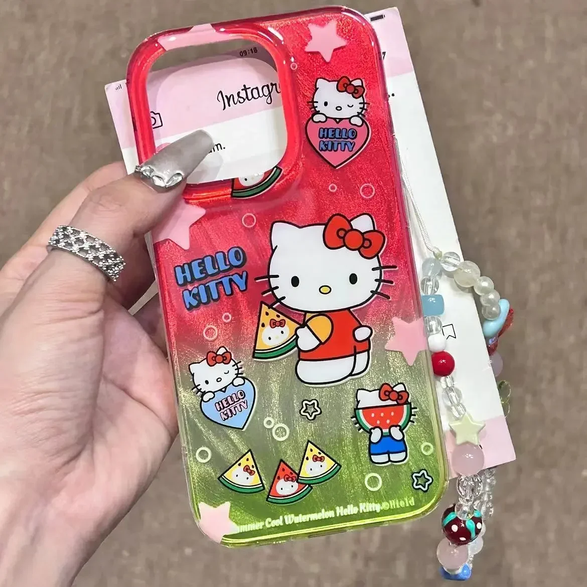 sanrio hello kitty suitable for iphone 15 mobile phone case cute cartoon watermelon 14 pro max soft glue 13pro kawaii gift