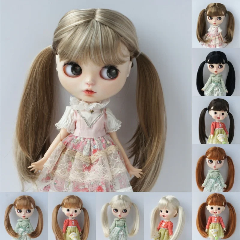 JD818 1/6 1/4 1/3  YOSD MSD SD DOD Qbaby Blythes Long Twintail Wig  Synthetic Mohair BJD Hair