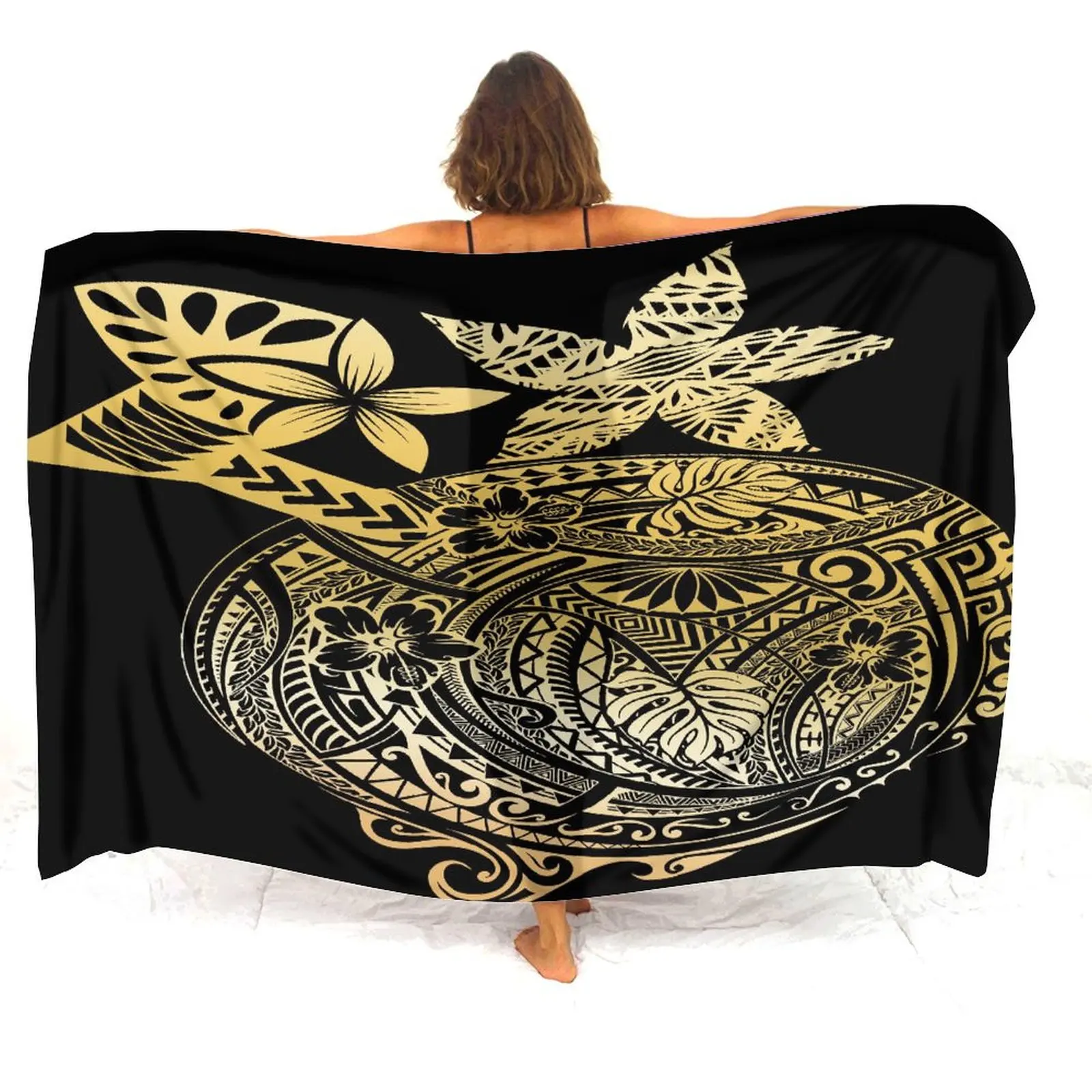 2024 New Polynesian Ladies Sarong Custom Samoan Retro Pattern Art Shawl One Piece Soft Elegant Coat