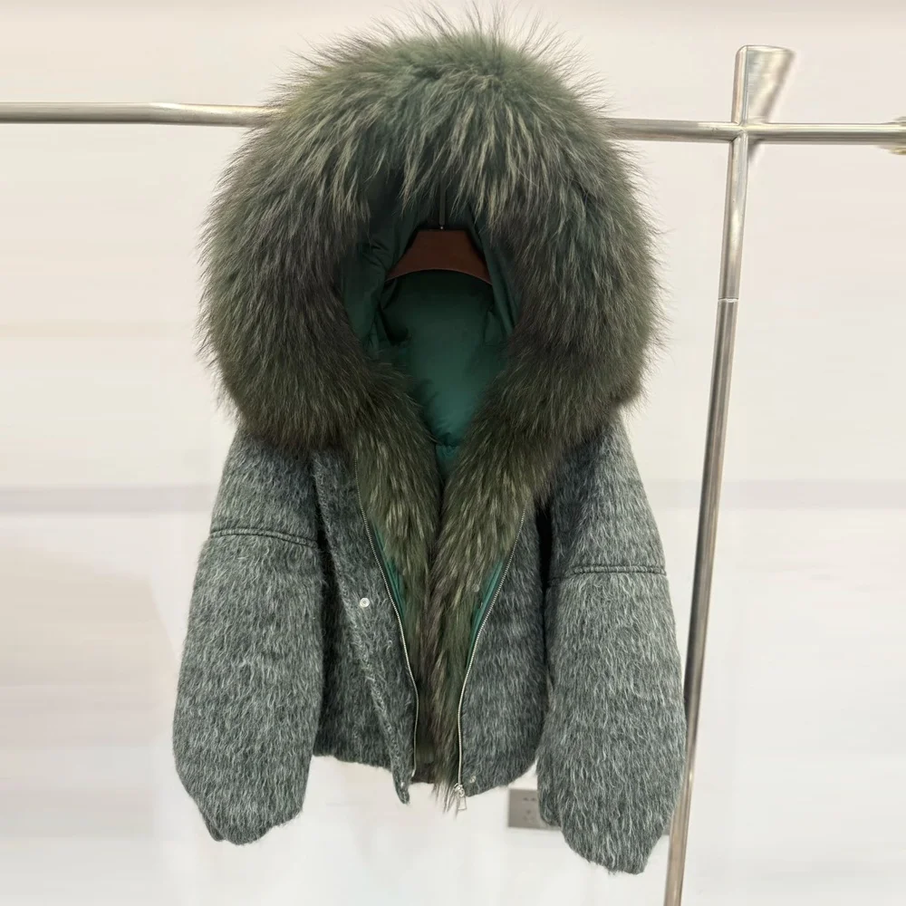   Collo in pelliccia di lana giù Jaet Capispalla caldo da donna ort Thi Cappotto invernale imbottito in piuma d'oca bianca vestibilità ampia casual