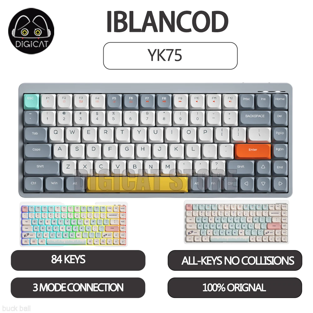 

Iblancod YK75 Mechanical Gamer Keyboard 3 Mode 2.4G/Bluetooth/USB Wireless Keyboard 84 Keys PBT Keycaps Hot Swap Gaming Keyboard