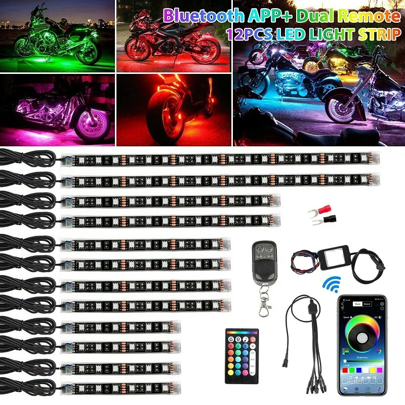 

16X Motorcycle RGB LED Waterproof Under Glow Lights Strip Neon Kit With APP/Remote