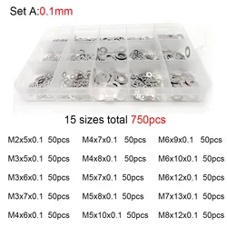 500/750/1200Pcs M2 M3 M4 M5 M6 M7 M8 304 A2 Stainless Steel Ultra Thin Washer Set Adjusting Shim Plain Gasket Assortment Kit Box