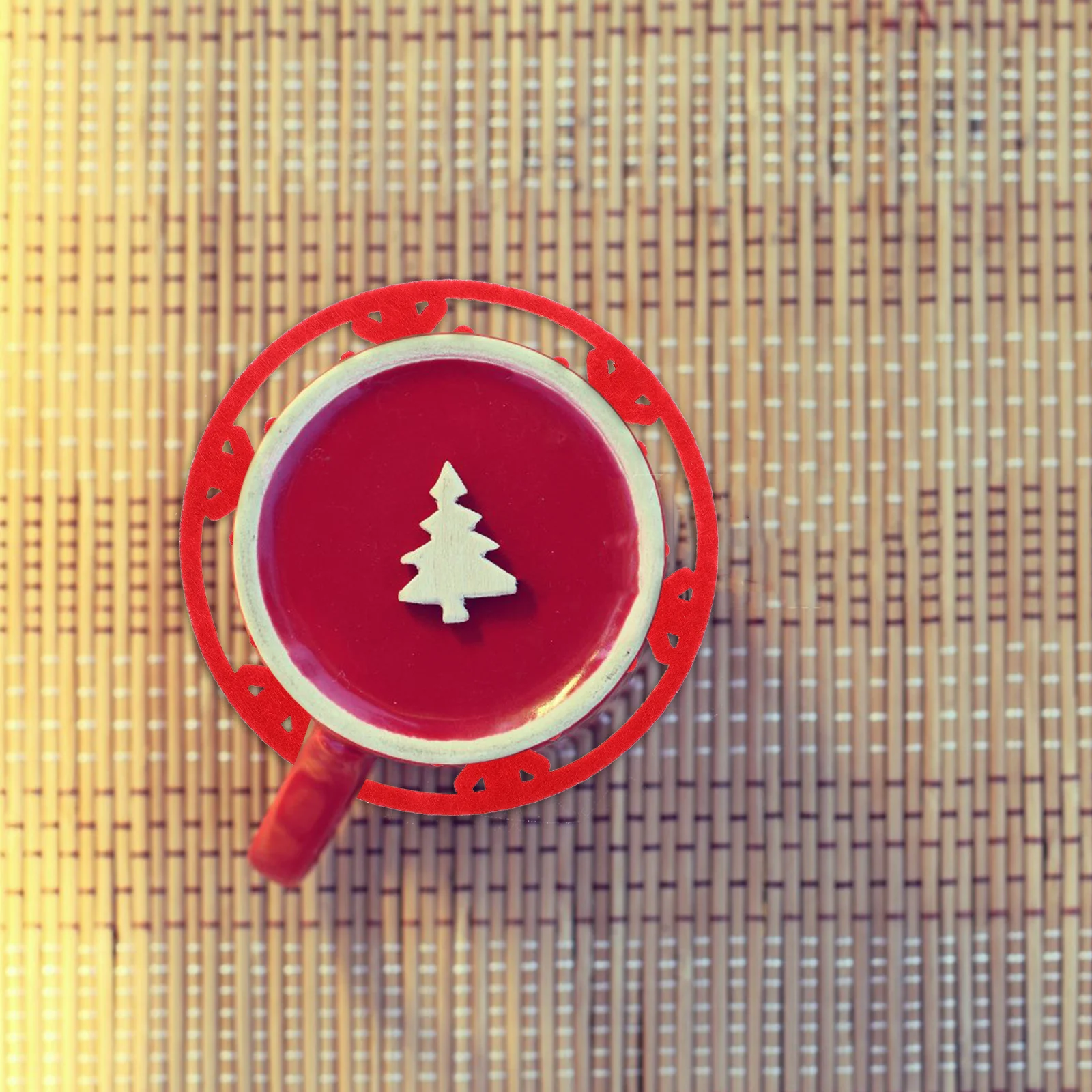 6 pçs redondo feltro coaster copo almofada isolado protetor de superfície antiderrapante para copos quentes decoração de mesa de natal presente do feriado