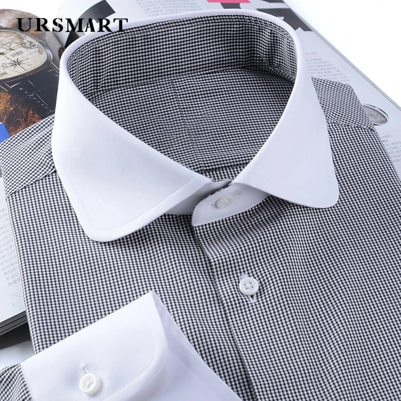 

Custom casual plaid long sleeved shirt with rounded collar plaid shirt men