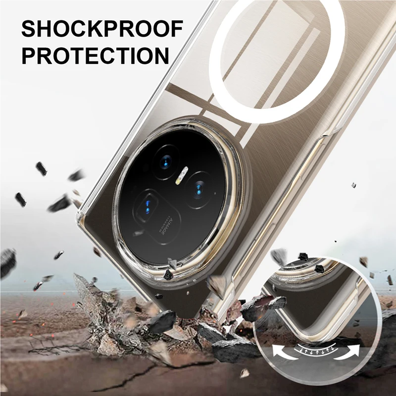 Funda untuk Honor Magic V5 Case ELVEV Magnetic Hard PC Transparan Soft TPU Anti-sidik Jari dengan Penutup Ponsel Pengisian Daya Nirkabel