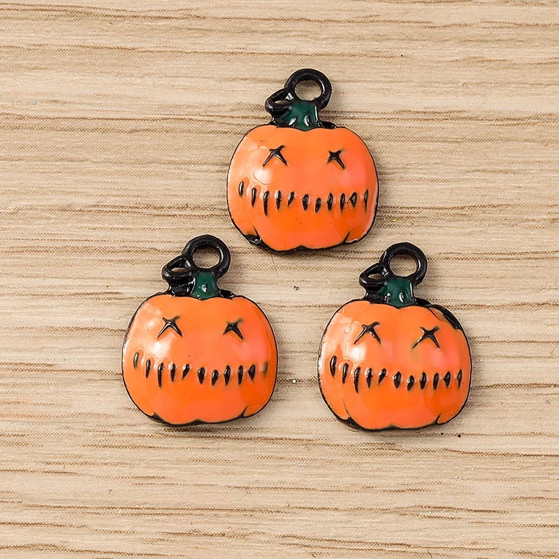 Tusember 10 Teile/los Emaille Nette Halloween Kürbis Charms Anhänger für Ohrring Armband Handgemachte Halskette Halloween Schmuck DIY – Detail 5