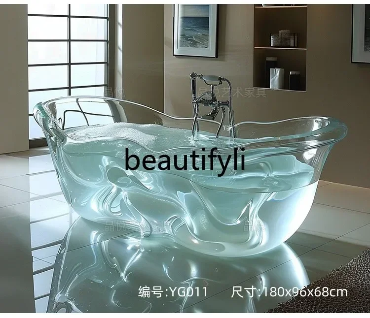 052 yj15 Transparent bathtub AI concept couple freestanding crystal corrugated resin bathtub